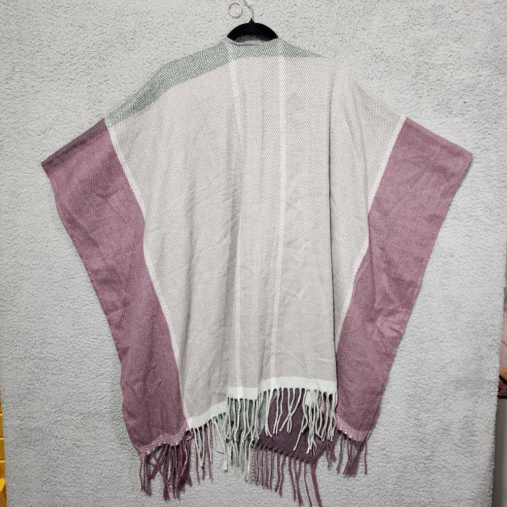 Woolrich Fringed Poncho Sweater CoverUp Shawl Women's One Size‎ Purple Plaid - Picture 2 of 4